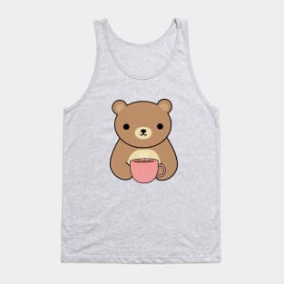 Cute Brown Bear Drinking Coffee T-Shirt Tank Top